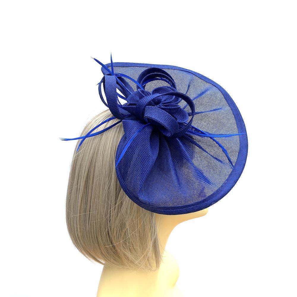Ruched Sinamay Fan Style Royal Blue Fascinator Hat-Fascinators Direct