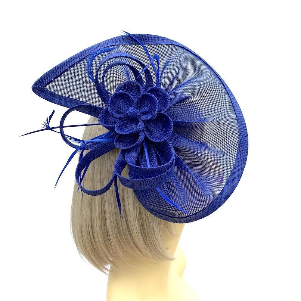 Ruched Sinamay Fan Style Royal Blue Fascinator Hat-Fascinators Direct