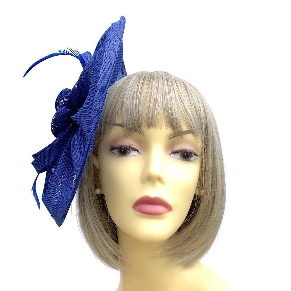 Ruched Sinamay Fan Style Royal Blue Fascinator Hat-Fascinators Direct