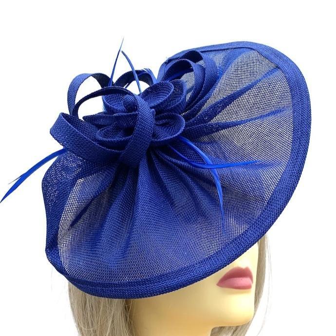 Ruched Sinamay Fan Style Royal Blue Fascinator Hat-Fascinators Direct