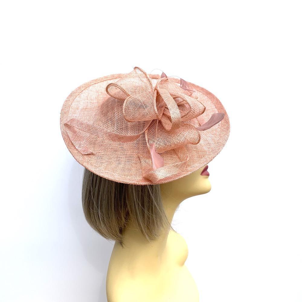 Salmon Pink Sinamay Saucer Fascinator Hat