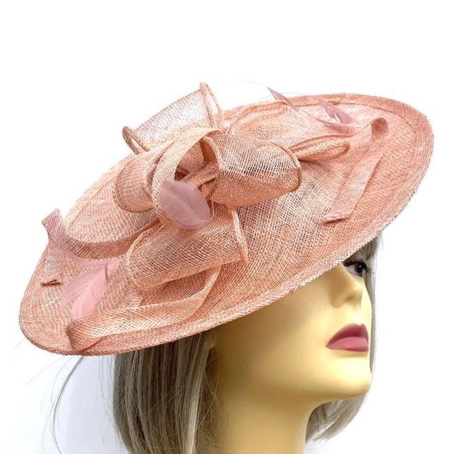 Salmon Pink Sinamay Saucer Fascinator Hat
