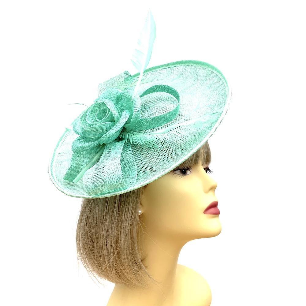 Saucer Style Mint Green Fascinator Hat with Flower & Ribbons-Fascinators Direct