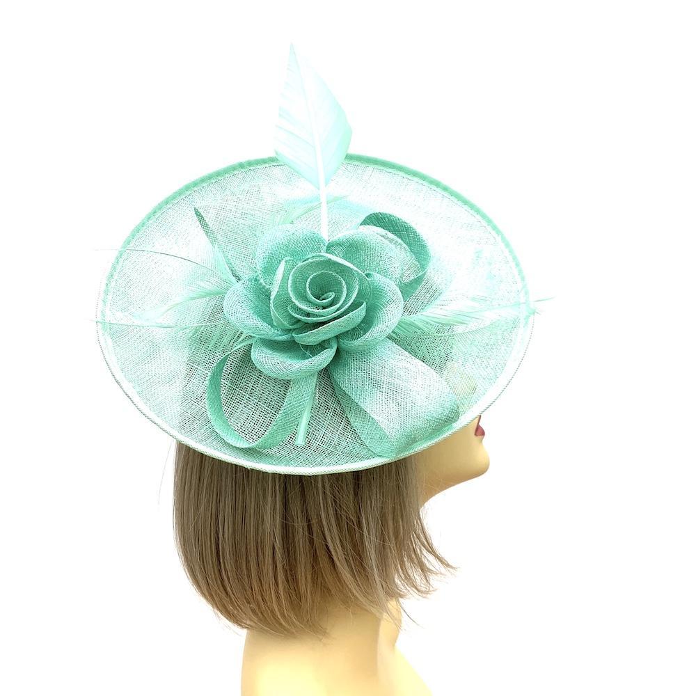 Saucer Style Mint Green Fascinator Hat with Flower &amp; Ribbons-Fascinators Direct