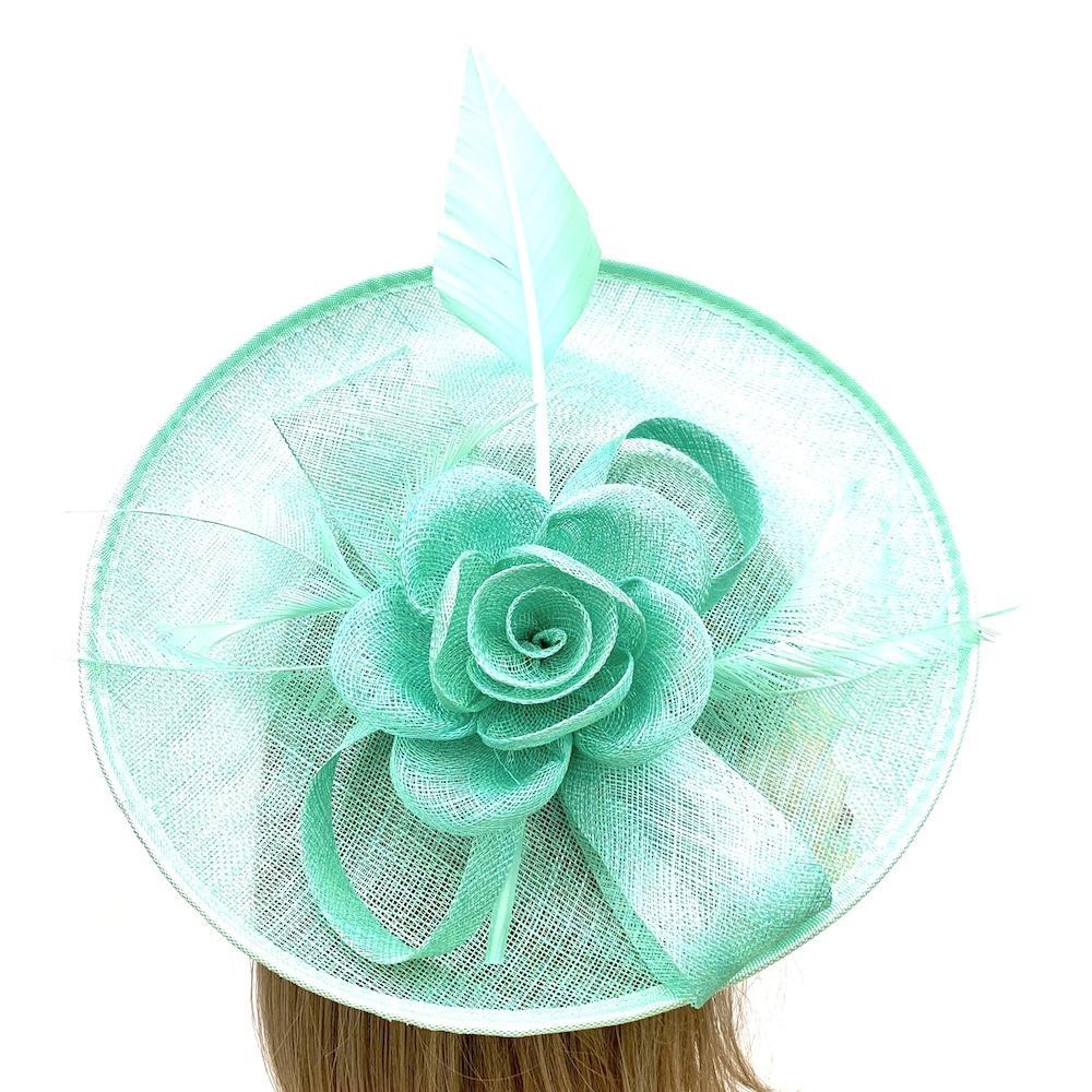 Saucer Style Mint Green Fascinator Hat with Flower &amp; Ribbons-Fascinators Direct