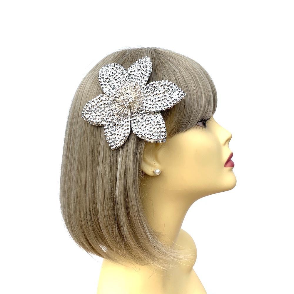 Silver Diamante Hair Flower-Fascinators Direct