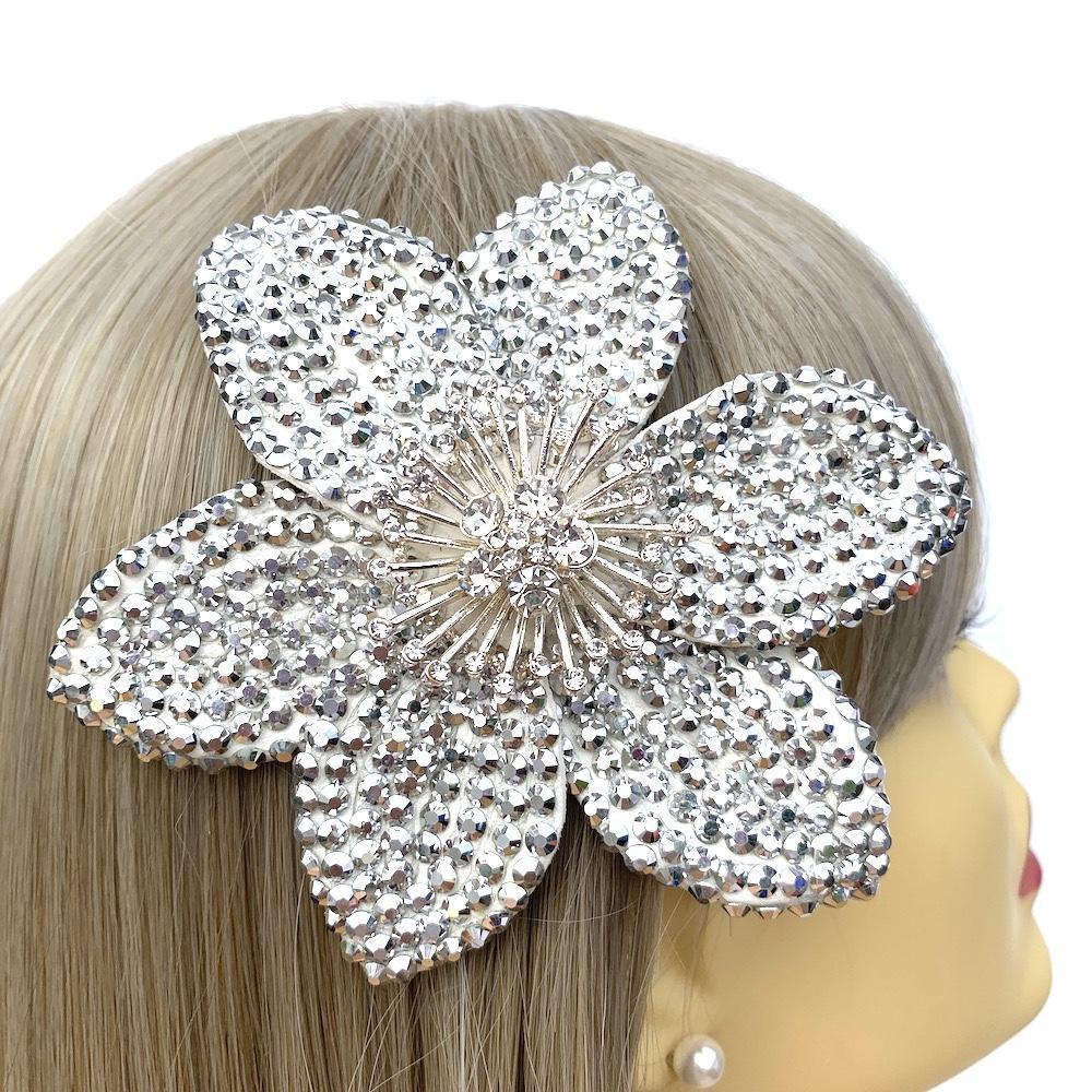 Silver Diamante Hair Flower