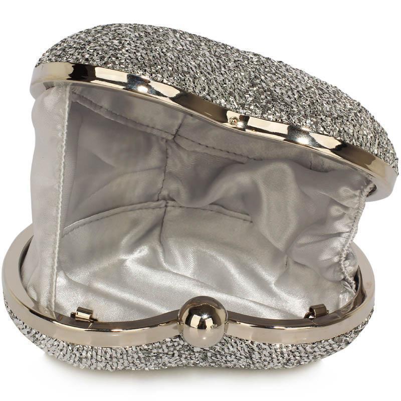 Silver Heart Glitter Clutch Bag-Fascinators Direct