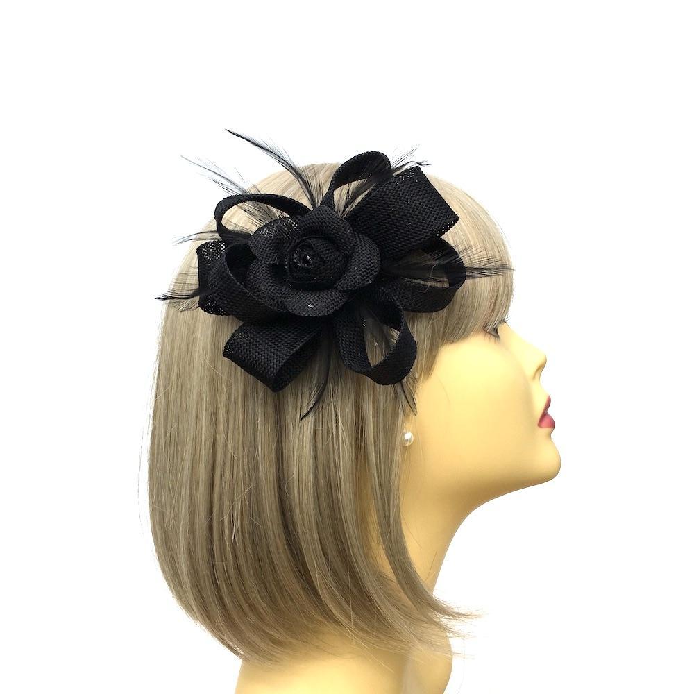 Sinamay Flower Black Hair Fascinator-Fascinators Direct