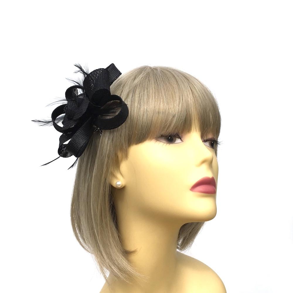 Sinamay Flower Black Hair Fascinator-Fascinators Direct