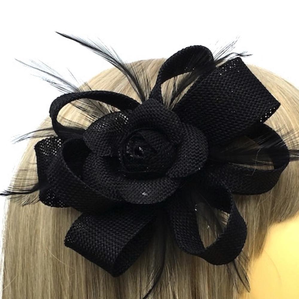 Sinamay Flower Black Hair Fascinator-Fascinators Direct