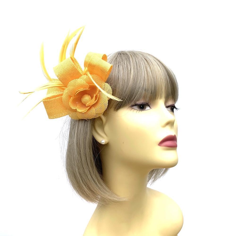 Sinamay Flower Mustard Hair Fascinator-Fascinators Direct