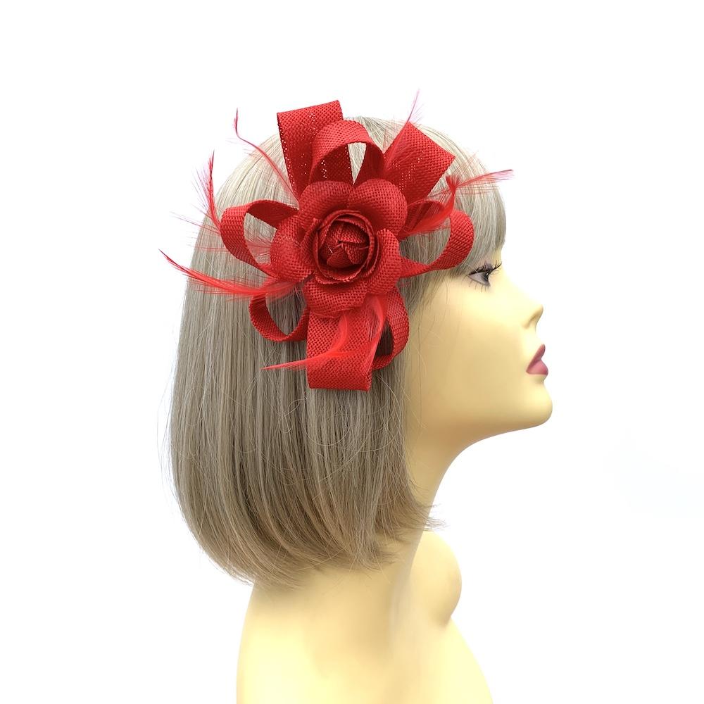 Sinamay Flower Red Hair Fascinator-Fascinators Direct