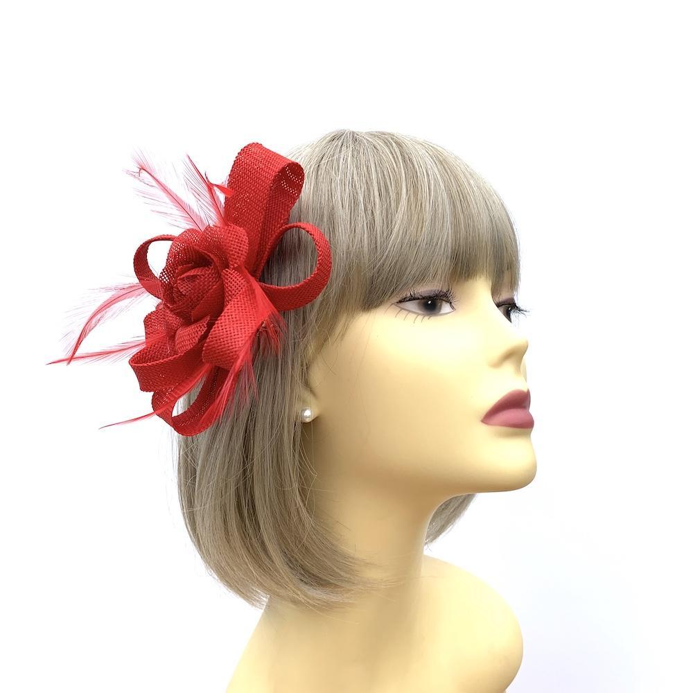 Sinamay Flower Red Hair Fascinator-Fascinators Direct