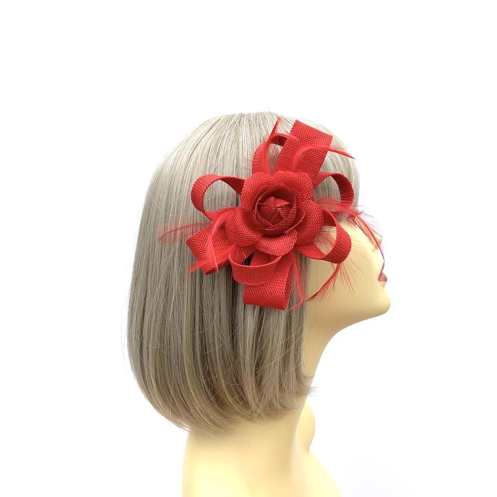 Sinamay Flower Red Hair Fascinator-Fascinators Direct