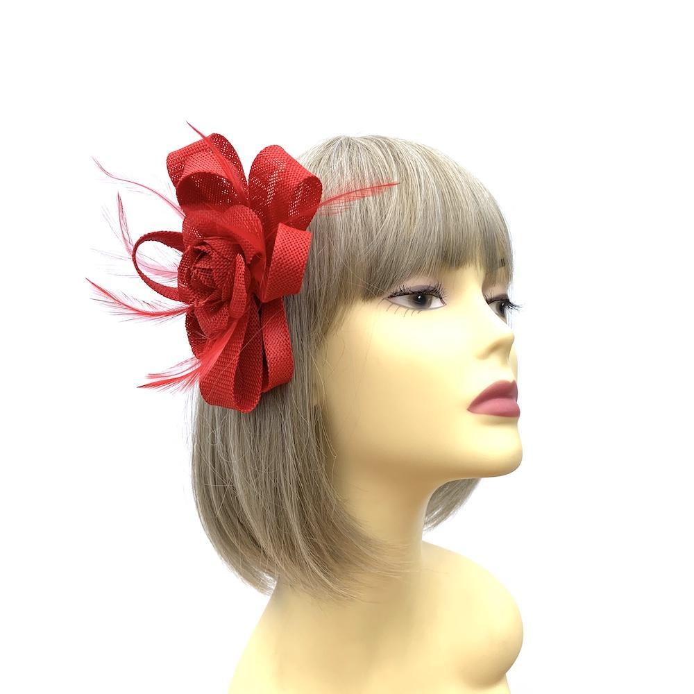 Sinamay Flower Red Hair Fascinator-Fascinators Direct