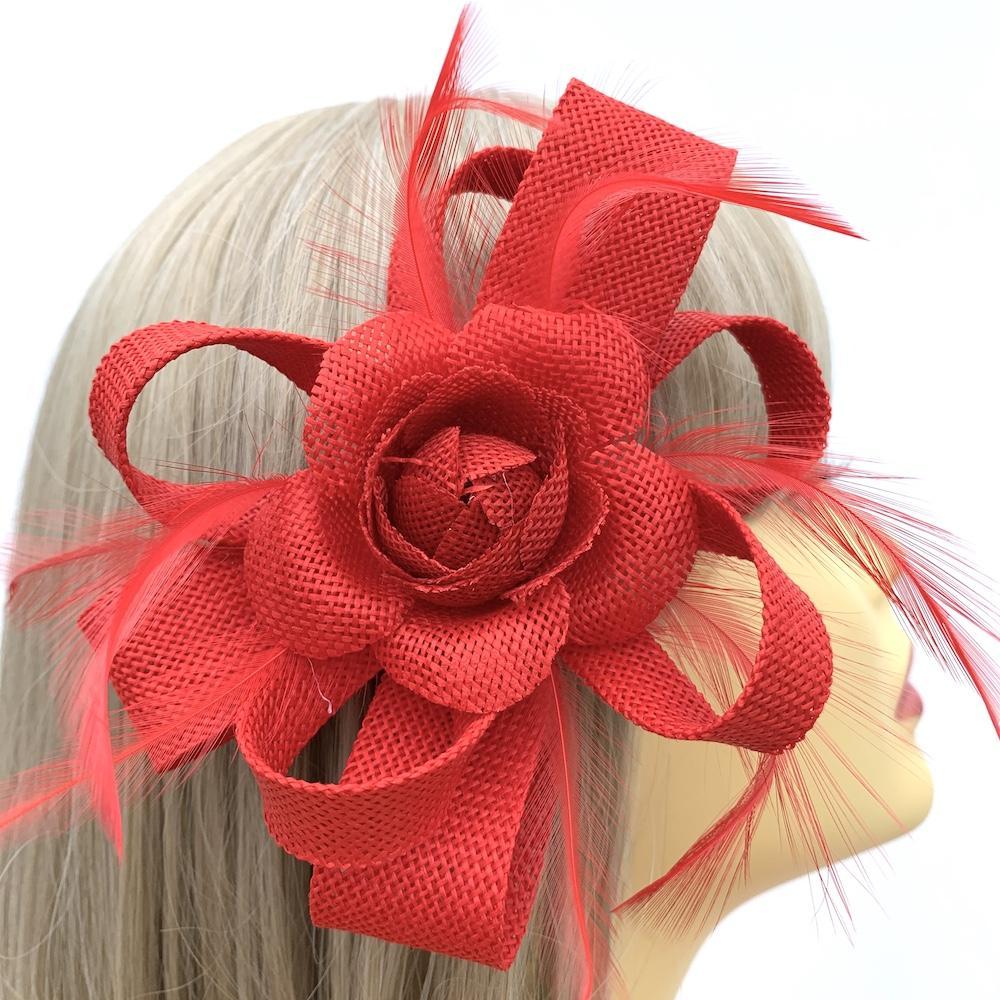 Sinamay Flower Red Hair Fascinator-Fascinators Direct