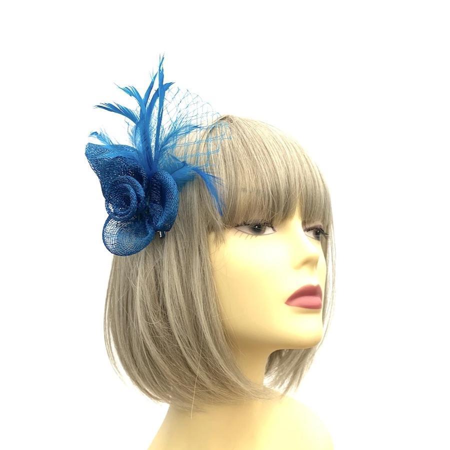 Sinamay Flower Small Teal Fascinator Clip with Netting-Fascinators Direct