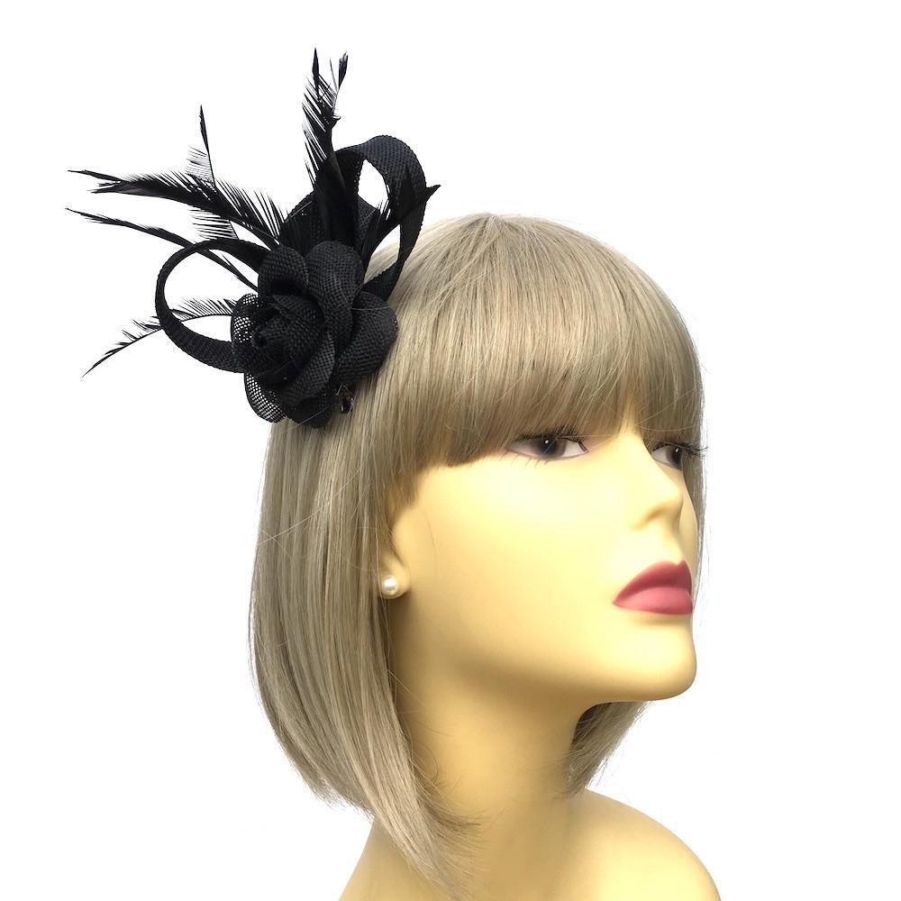 Sinamay Rose Black Hair Fascinator on Clip-Fascinators Direct