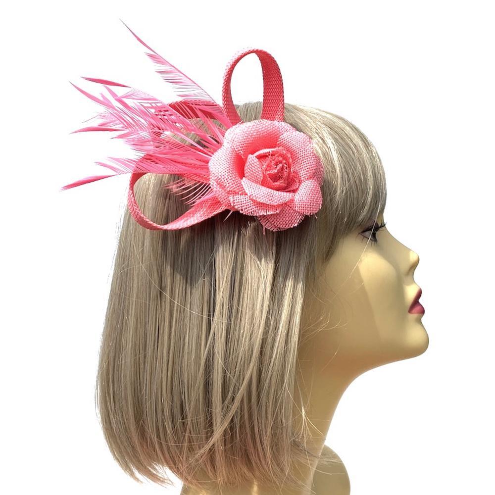 Sinamay Rose Pink Hair Fascinator on Clip-Fascinators Direct