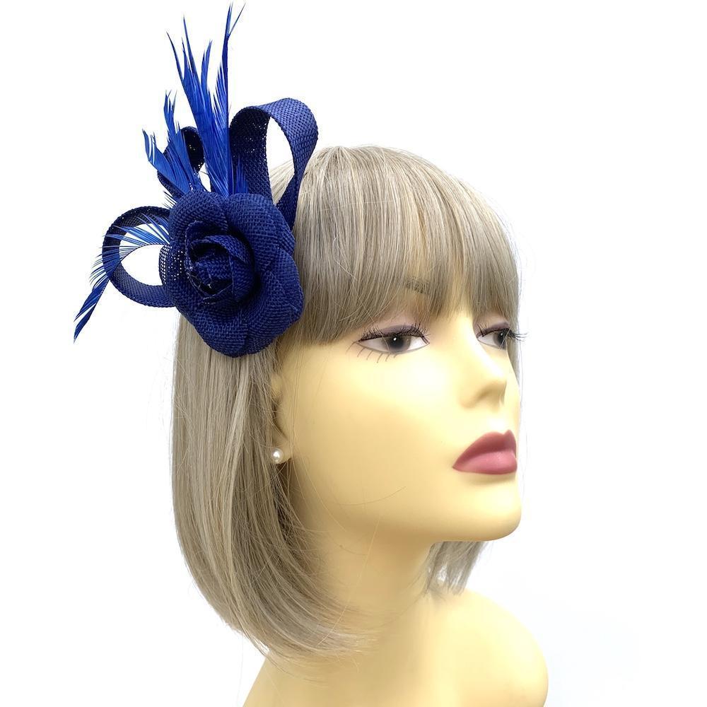 Sinamay Rose Royal Blue Hair Fascinator on Clip-Fascinators Direct