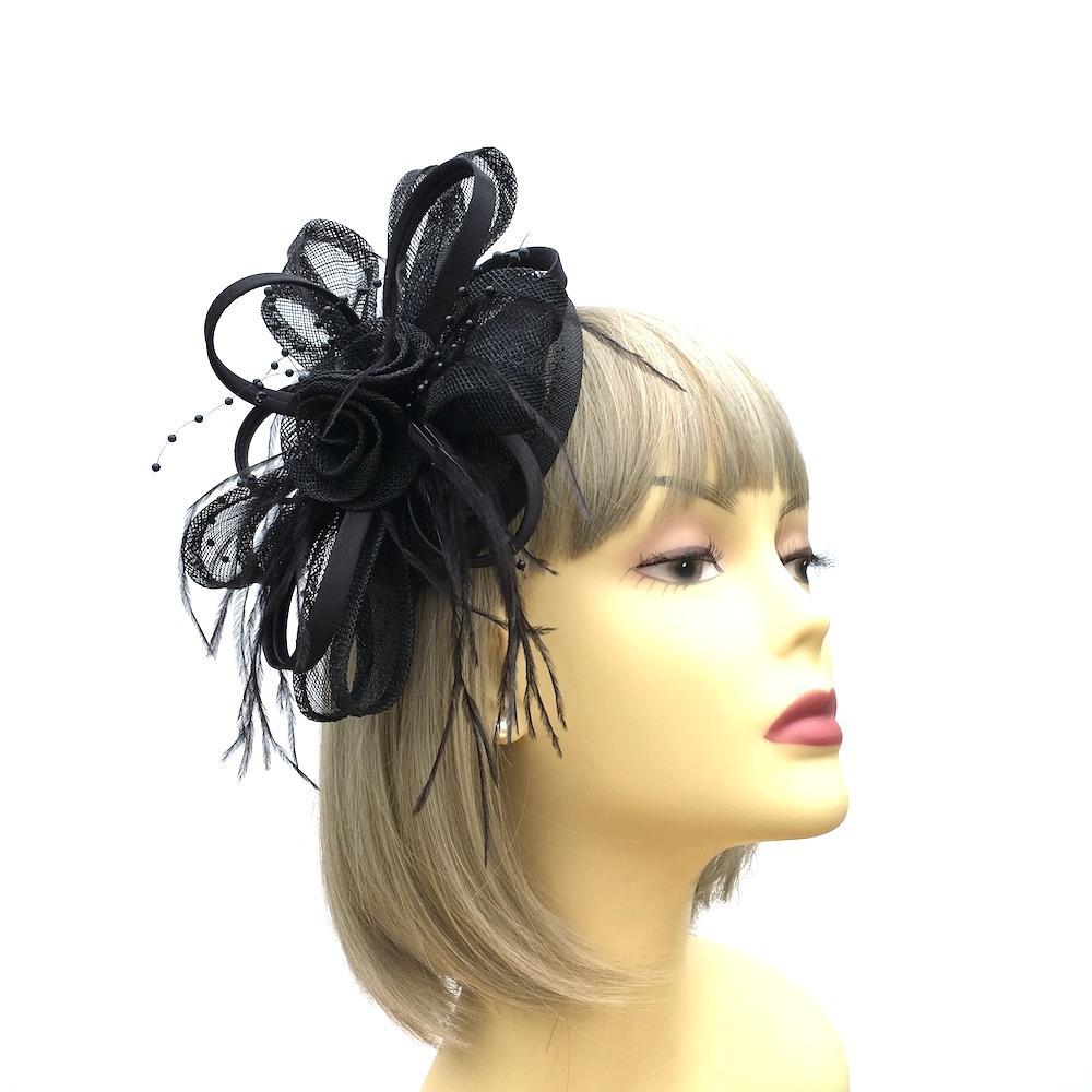 Sinamay & Satin Loops Black Fascinator Clip-Fascinators Direct