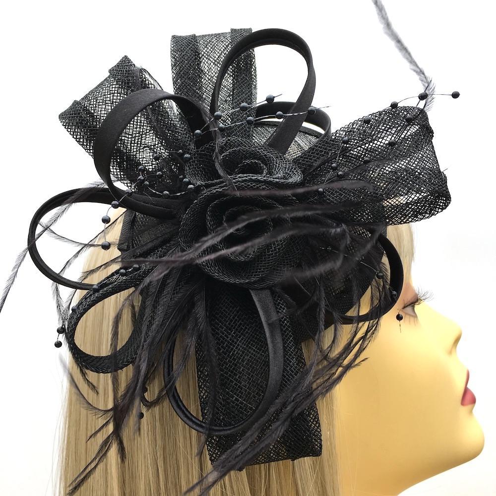 Sinamay &amp; Satin Loops Black Fascinator Clip-Fascinators Direct