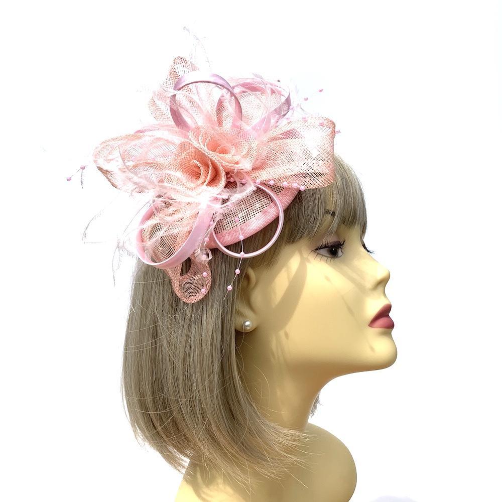 Sinamay & Satin Loops Blush Pale Pink Fascinator Clip-Fascinators Direct