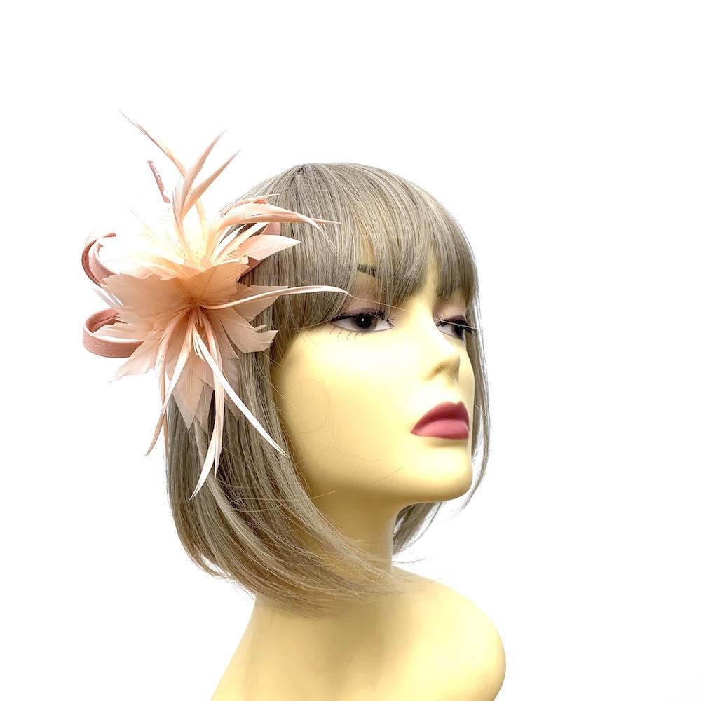 Small Apricot Fascinator Clip with Feathers & Satin Loops-Fascinators Direct