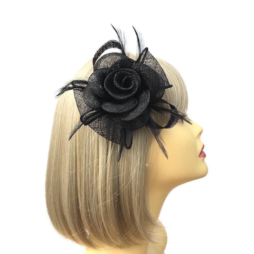 Small Black Fascinator Clip with Bow Flower