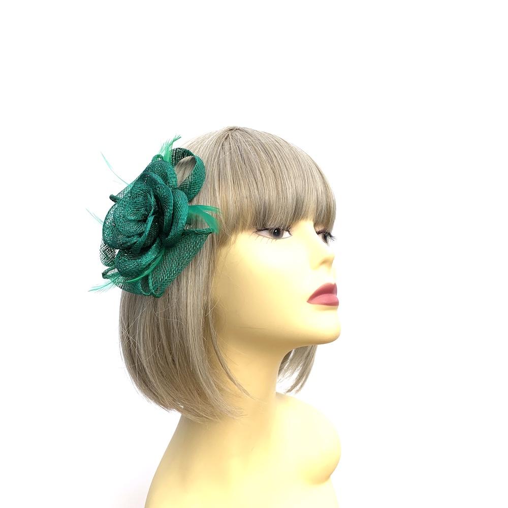 Small Emerald Green Fascinator Clip with Bow & Flower-Fascinators Direct