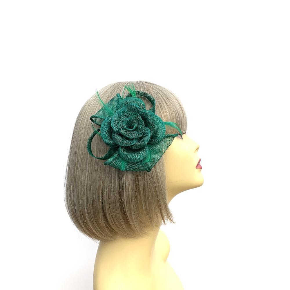 Small Emerald Green Fascinator Clip with Bow &amp; Flower-Fascinators Direct