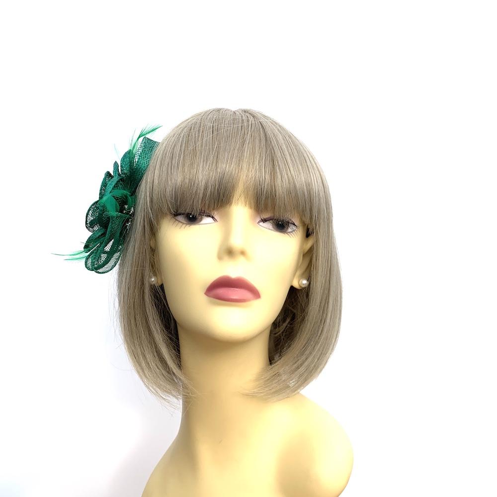 Small Emerald Green Fascinator Clip with Bow &amp; Flower-Fascinators Direct