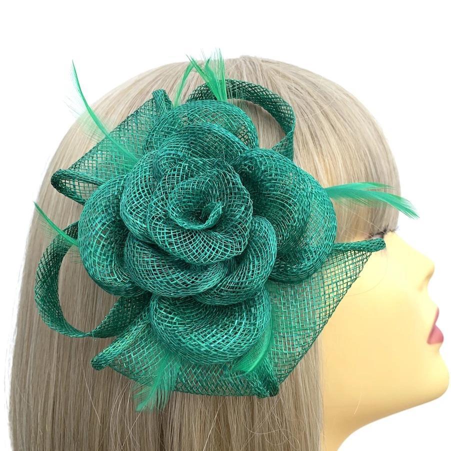 Small Emerald Green Fascinator Clip with Bow &amp; Flower-Fascinators Direct