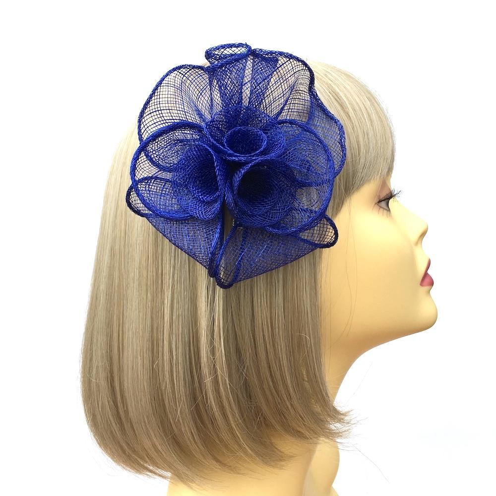 Small Fluted Sinamay Blue Hair Fascinator Clip-Fascinators Direct