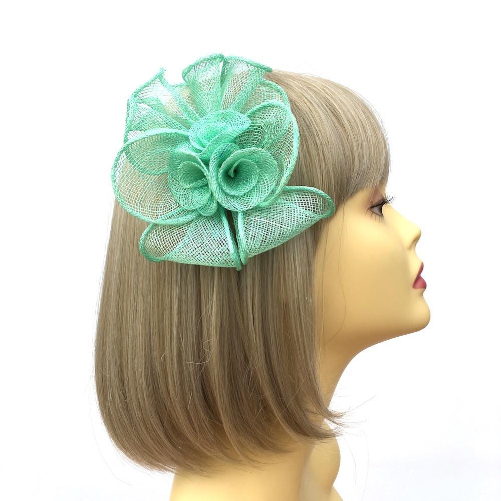 Small Fluted Sinamay Pale Green Hair Fascinator Clip-Fascinators Direct