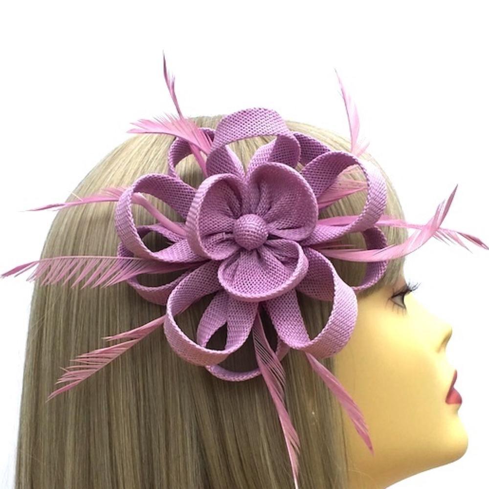 Small Lilac Flower Fascinator Clip with Feathers-Fascinators Direct
