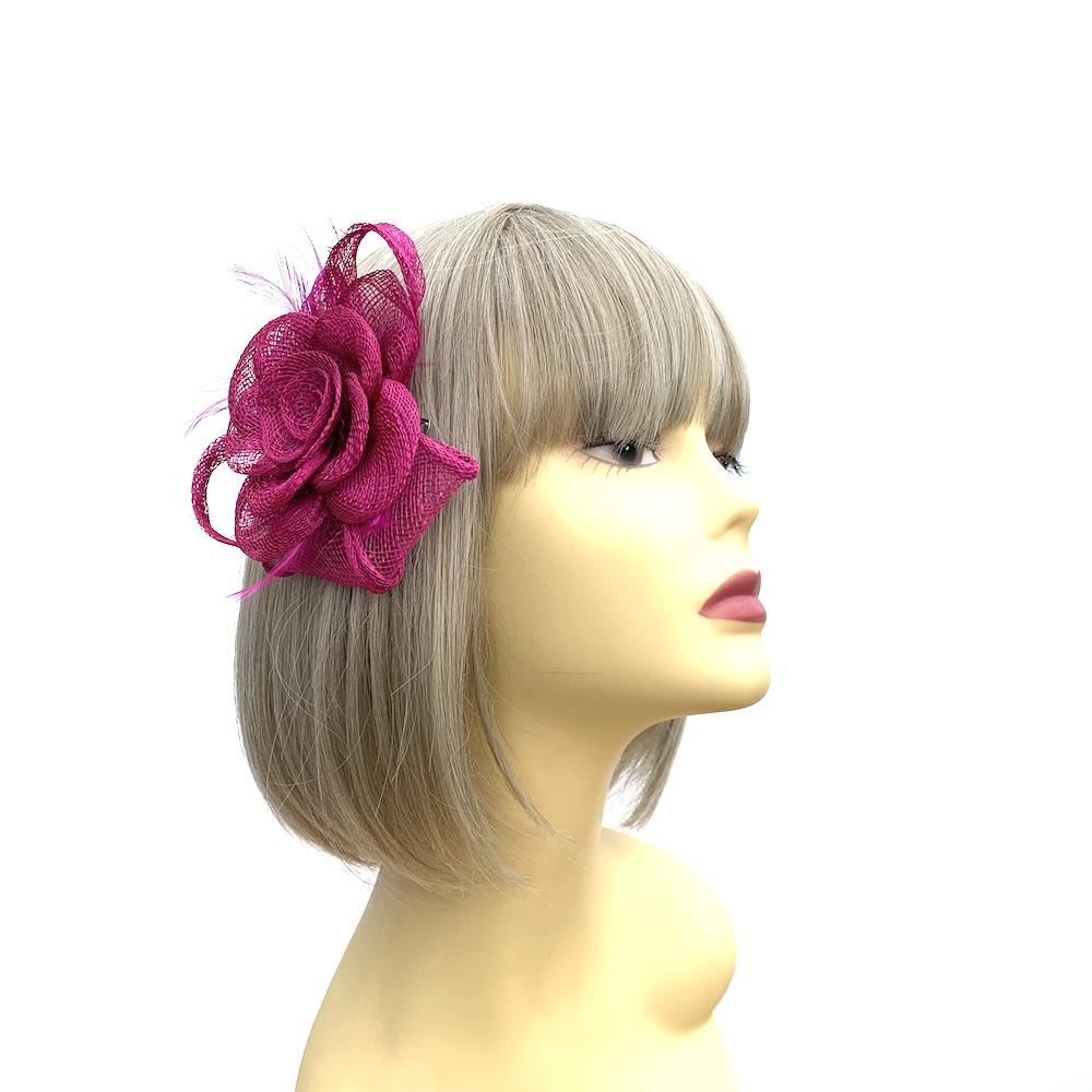 Small Magenta Fascinator Clip with Bow & Flower-Fascinators Direct