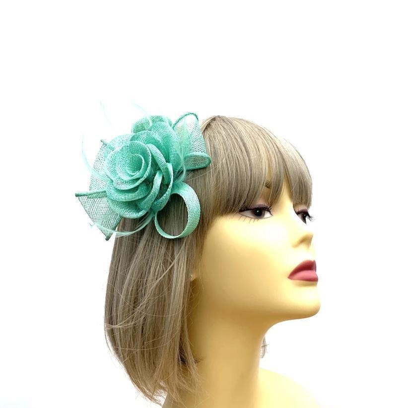 Small Mint Green Fascinator Clip with Bow & Flower-Fascinators Direct