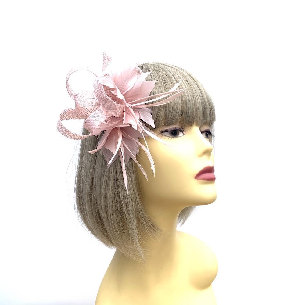 Small Nude Pink Fascinator Clip with Feathers & Loops-Fascinators Direct