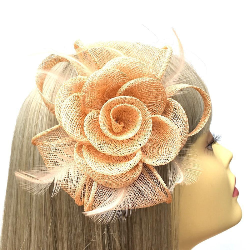 Small Peach Fascinator Clip with Bow & Flower