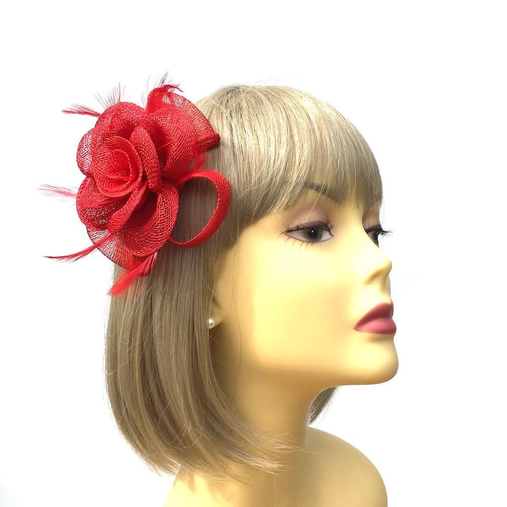 Small Red Fascinator Clip with Bow & Flower-Fascinators Direct