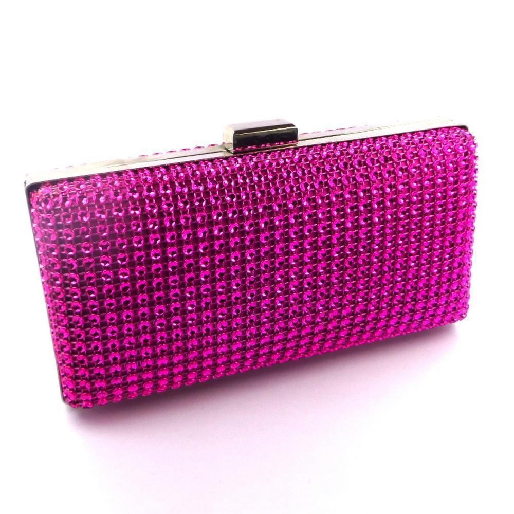 Box Style Sparkly Hot Pink Clutch Bag with Diamante