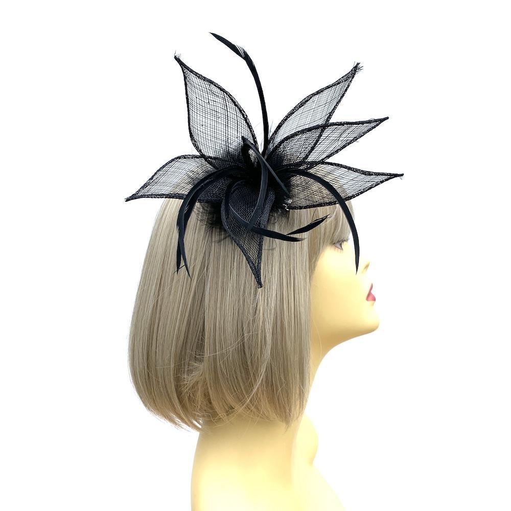 Stargazer Lily Black Fascinator Clip with Petals &amp; Feathers-Fascinators Direct