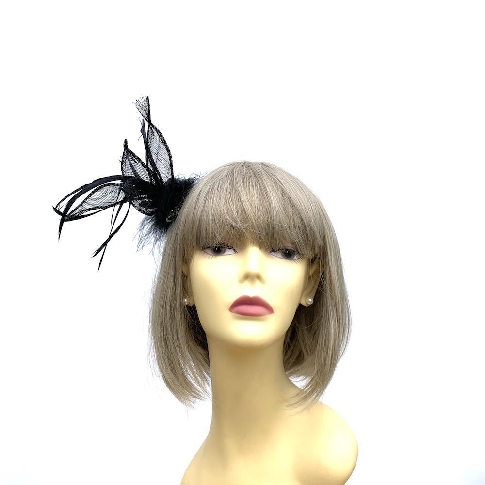Stargazer Lily Black Fascinator Clip with Petals &amp; Feathers-Fascinators Direct