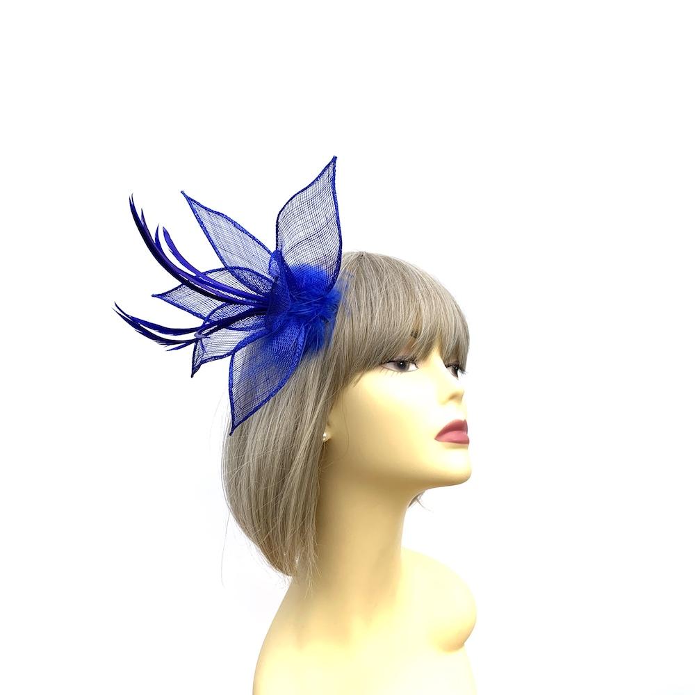 Stargazer Lily Blue Fascinator Clip with Petals & Feathers-Fascinators Direct