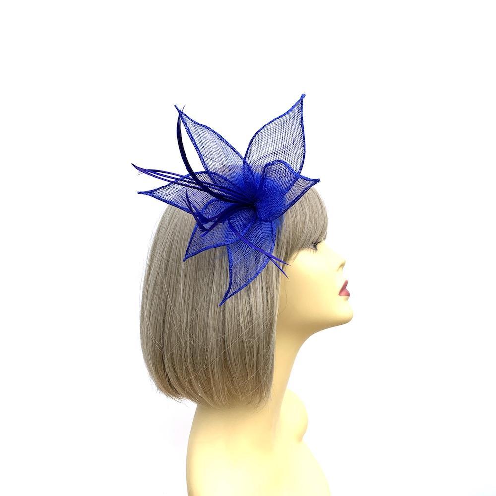 Stargazer Lily Blue Fascinator Clip with Petals &amp; Feathers-Fascinators Direct