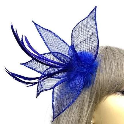 Stargazer Lily Blue Fascinator Clip with Petals &amp; Feathers-Fascinators Direct