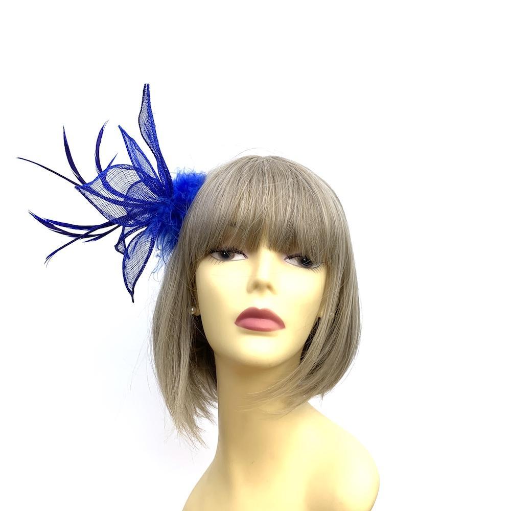 Stargazer Lily Blue Fascinator Clip with Petals &amp; Feathers-Fascinators Direct