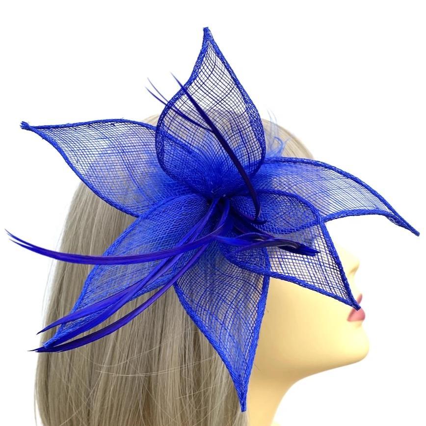 Stargazer Lily Blue Fascinator Clip with Petals &amp; Feathers-Fascinators Direct